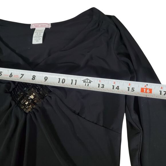 Vol 1. Petite Y2k V-Neck 3/4 Sleeve Slinky Sequin Detail Top - Size Small - Picture 6 of 6